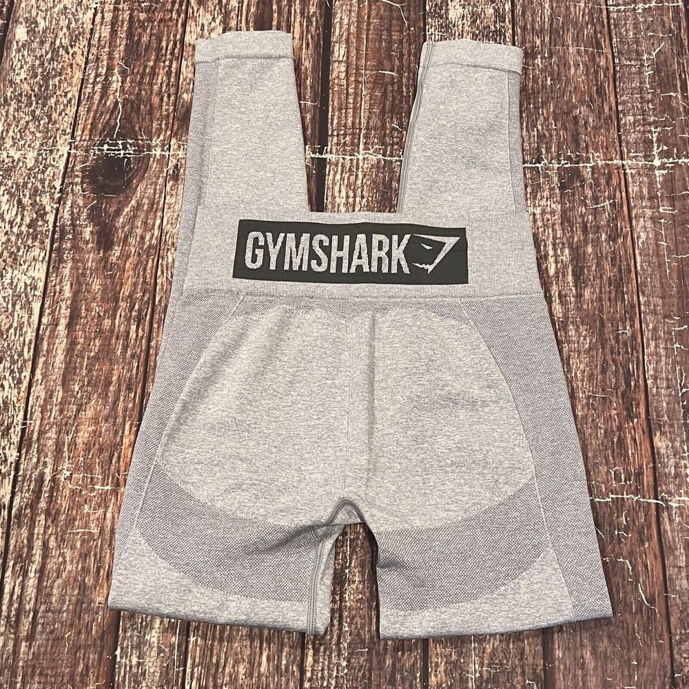 Gymshark Women Light Gray Flex High Waist Compression Leggings Spellout Sz Small